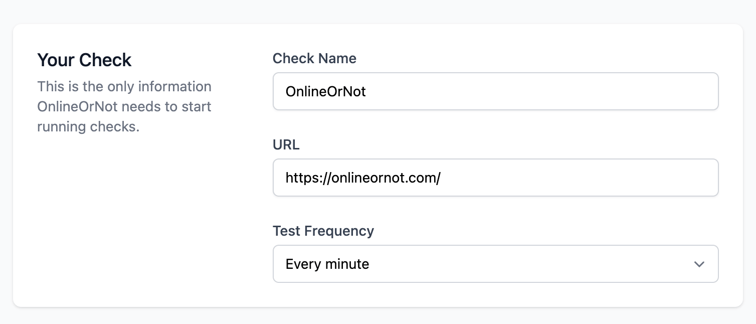 OnlineOrNot landing page monitoring settings