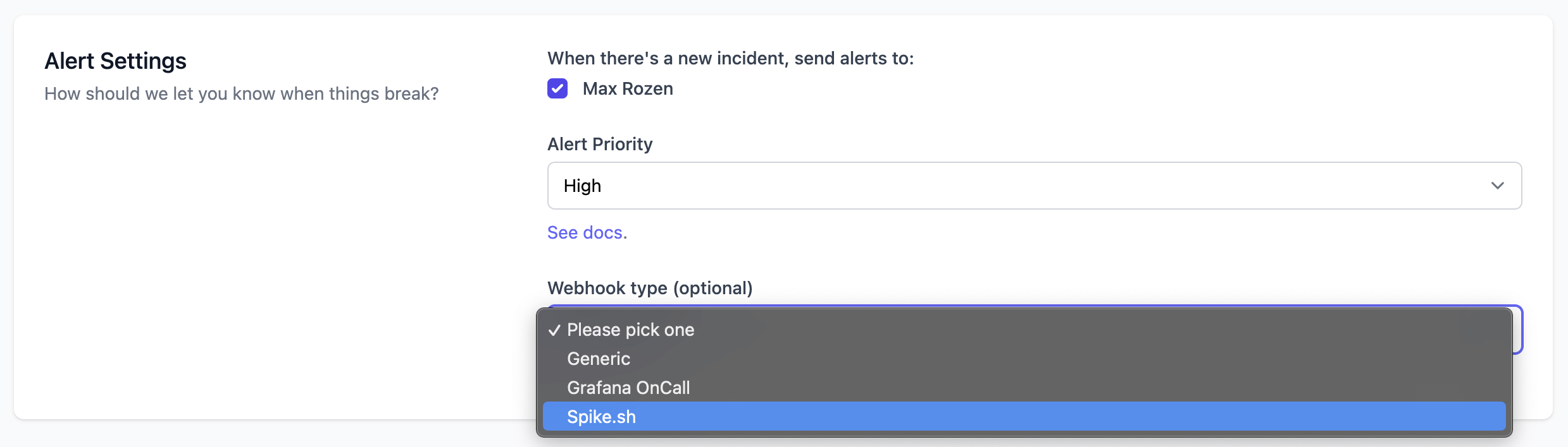 OnlineOrNot Webhook selection for Spike