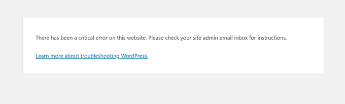 WordPress Critical Error Screen