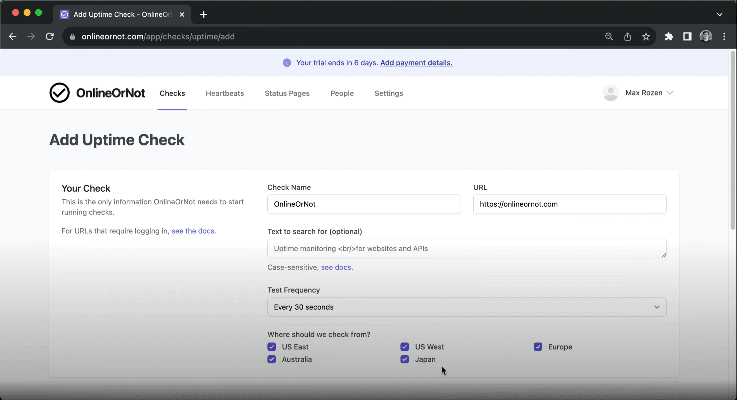 Globally monitor Website Uptime