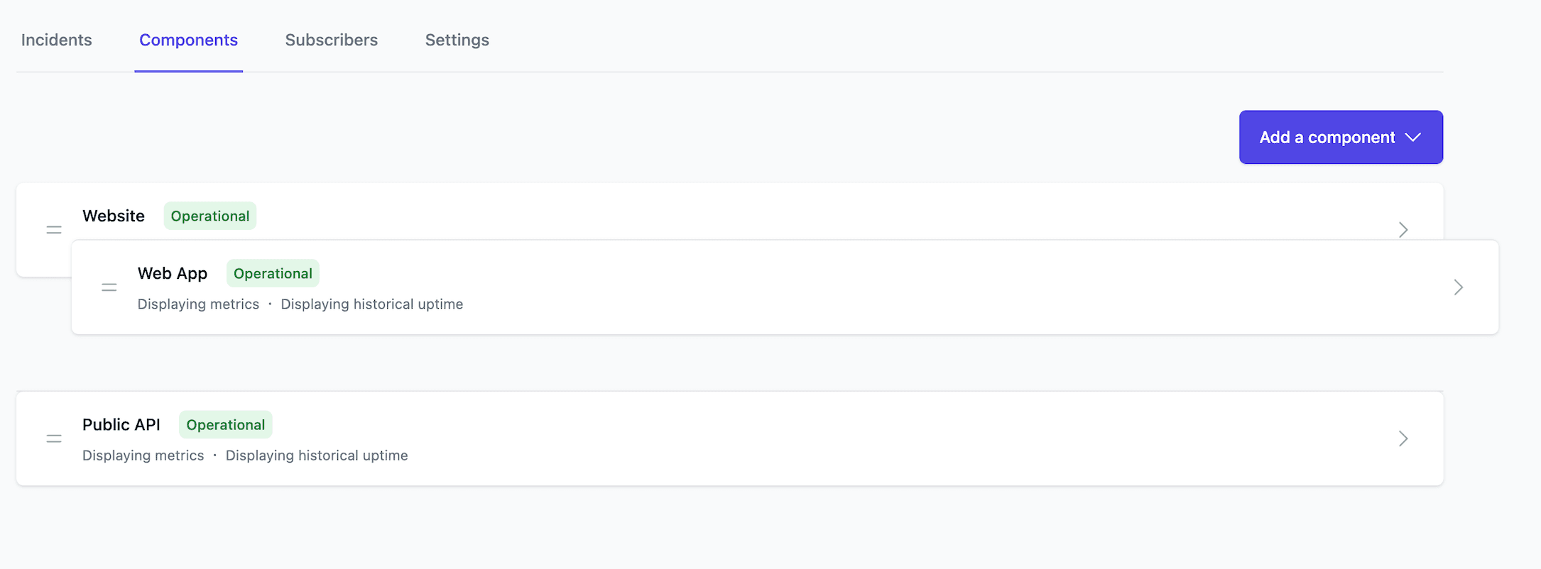 Status Pages Reorder Components