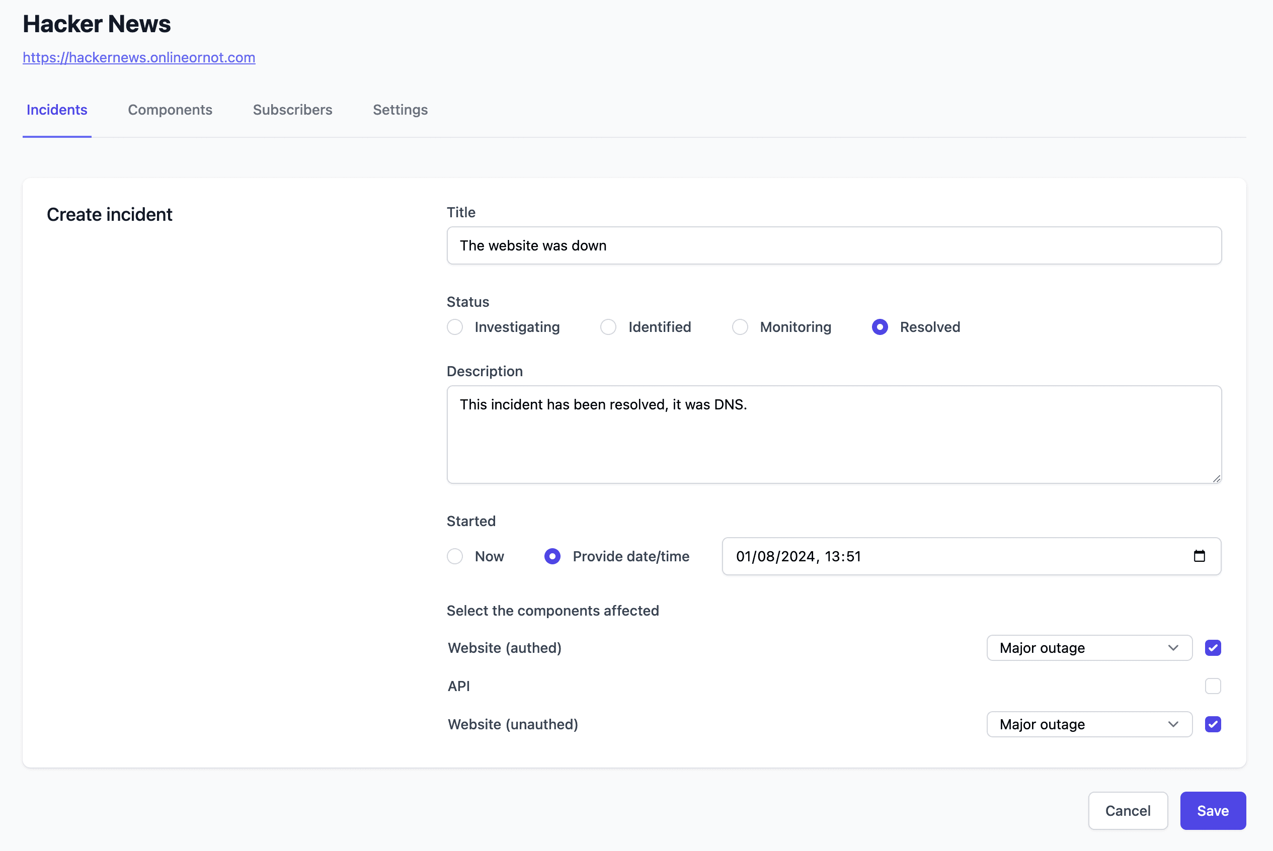 Retrospective incidents - OnlineOrNot Status Page