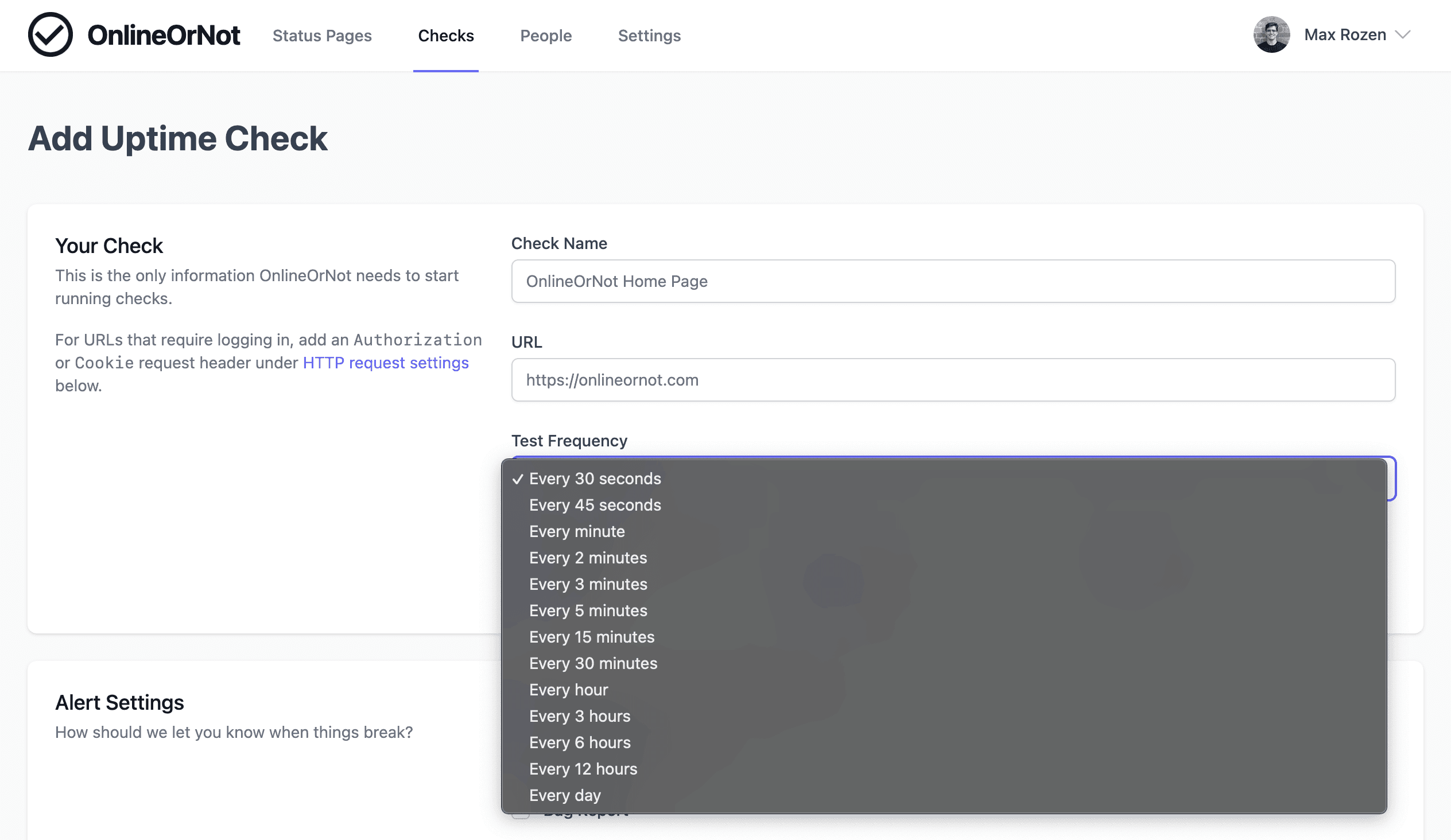 Uptime Checks every 30 seconds