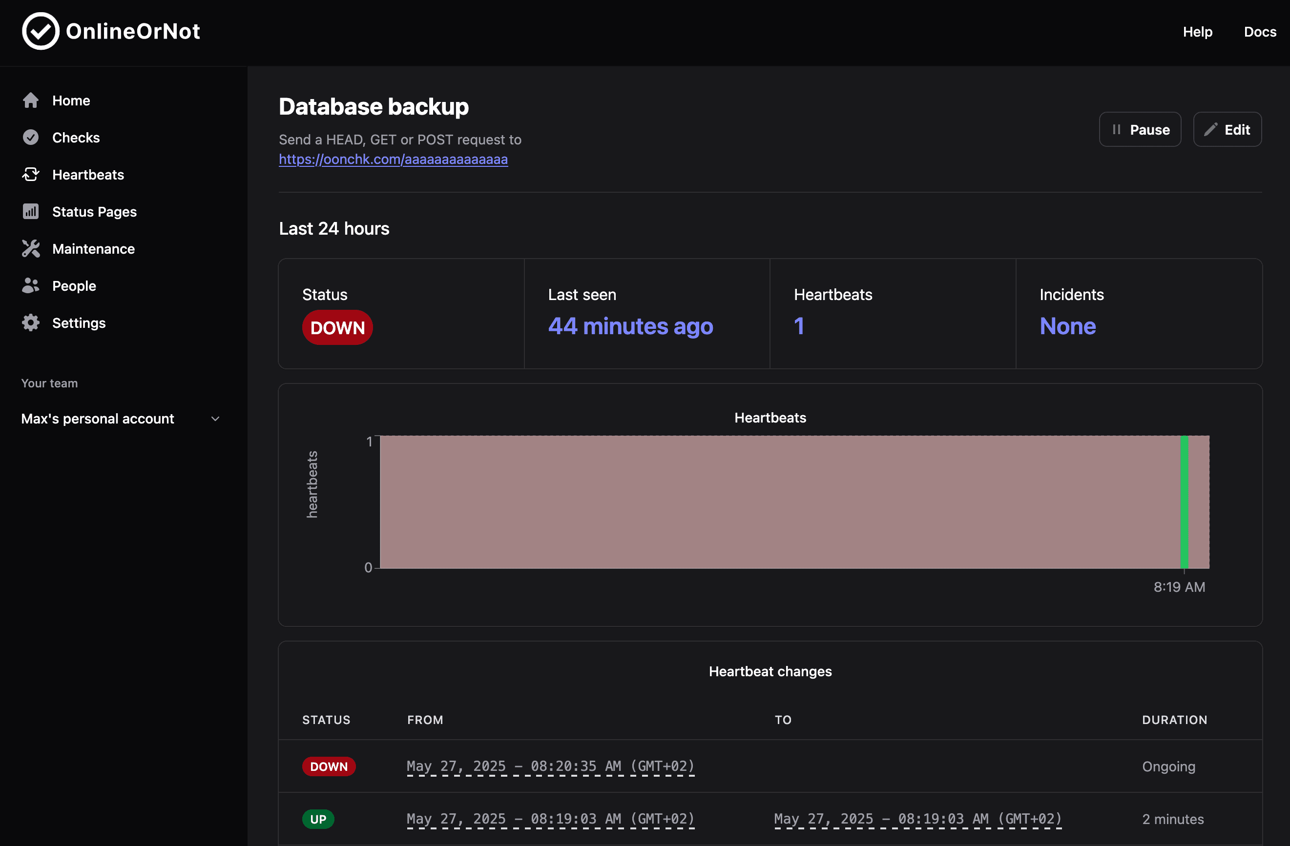 Heartbeat checks - OnlineOrNot