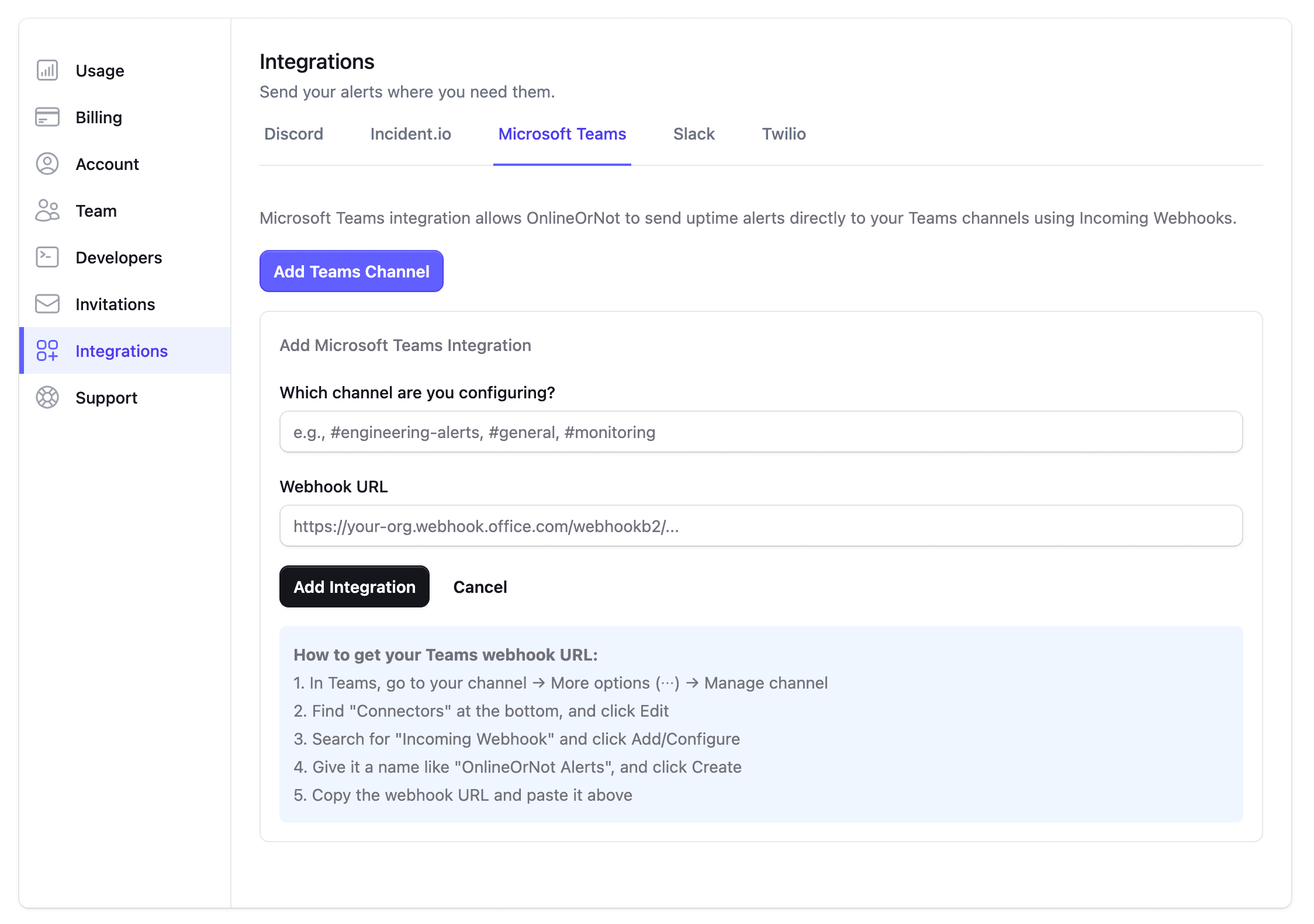 Microsoft Teams integration - OnlineOrNot