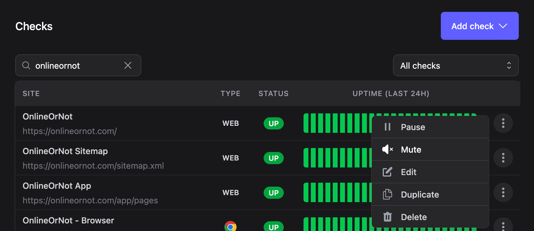 Mute checks - OnlineOrNot