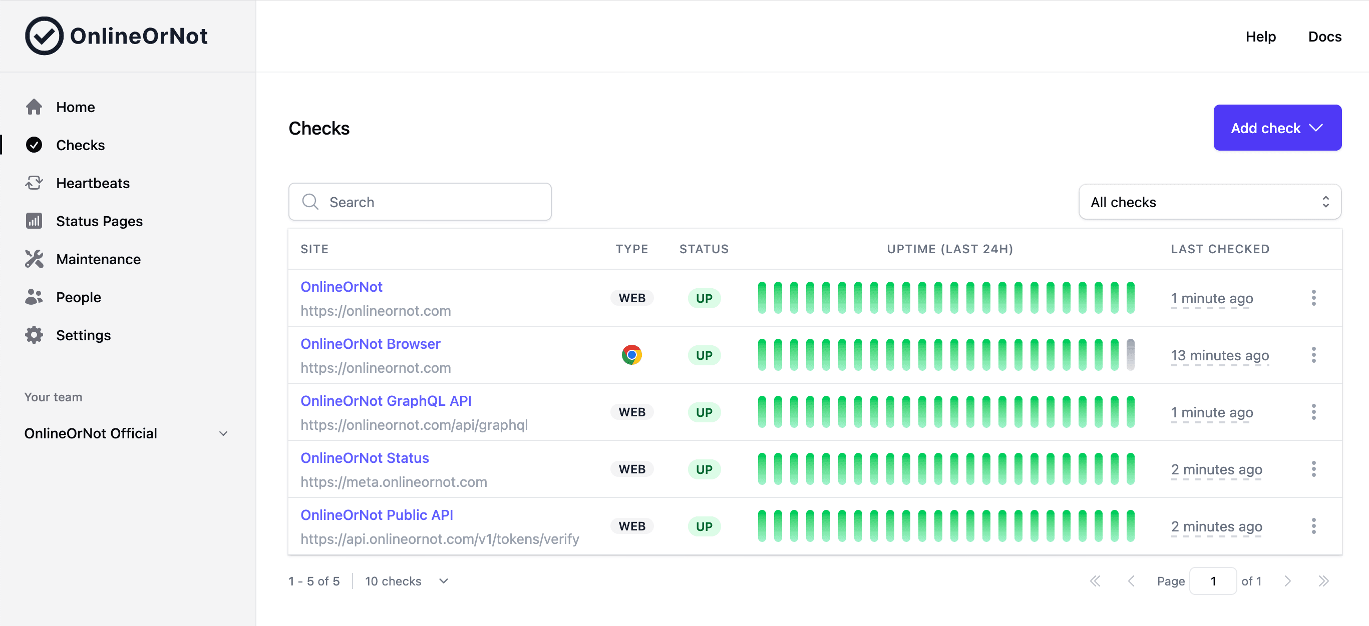 OnlineorNot Uptime Checks screenshot