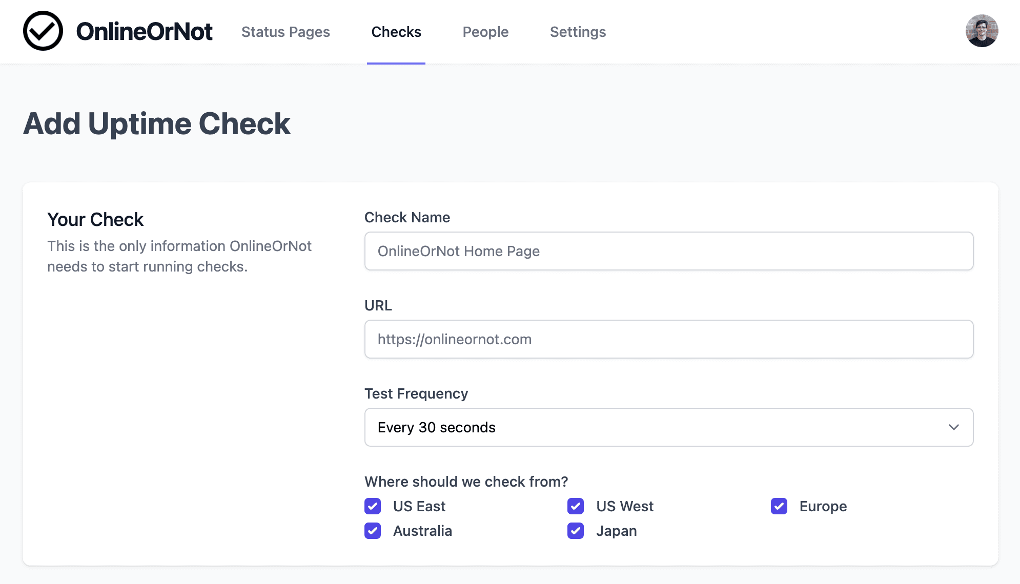 OnlineOrNot's Uptime Dashboard