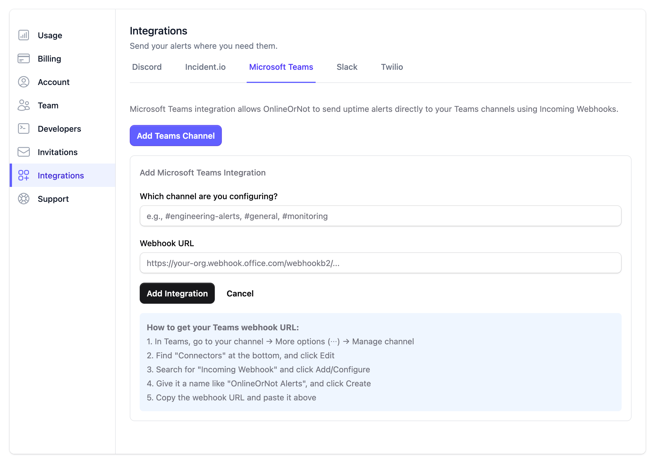 OnlineOrNot - Microsoft Teams integration