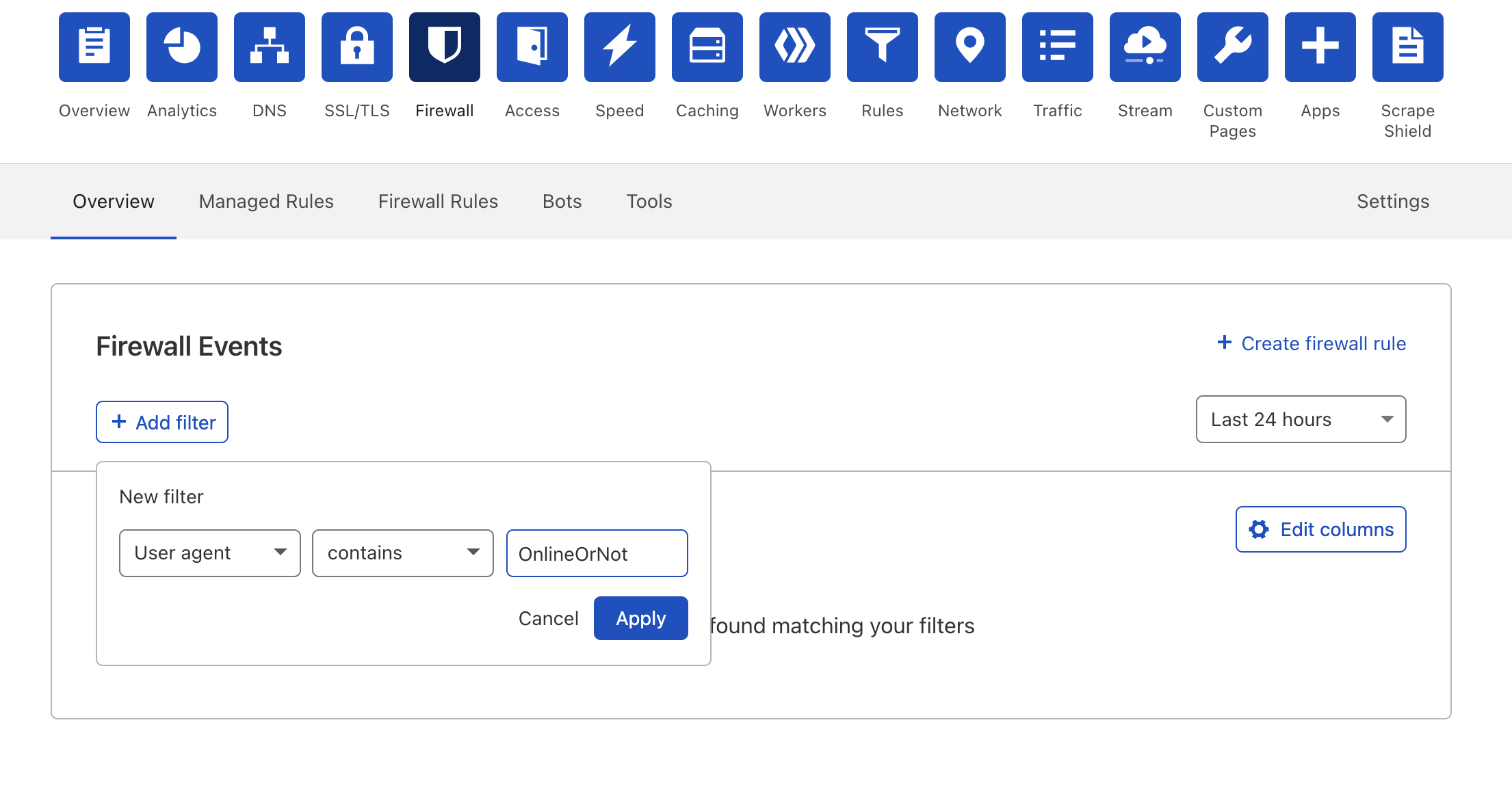 Cloudflare Firewall Settings for OnlineOrNot