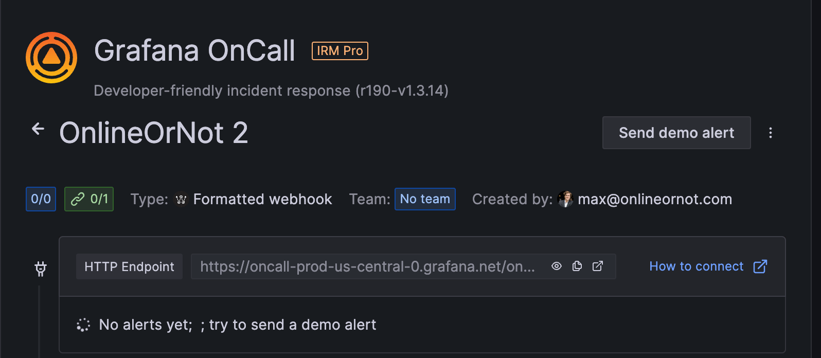 Grafana OnCall's HTTP endpoint screen