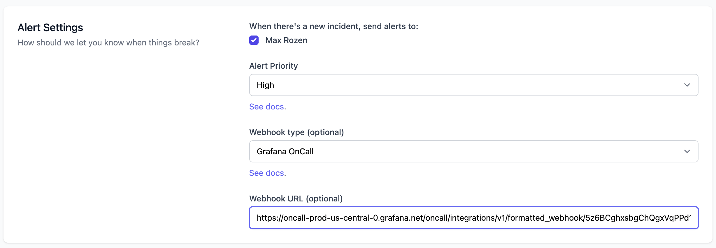 OnlineOrNot Webhooks URL for Grafana OnCall