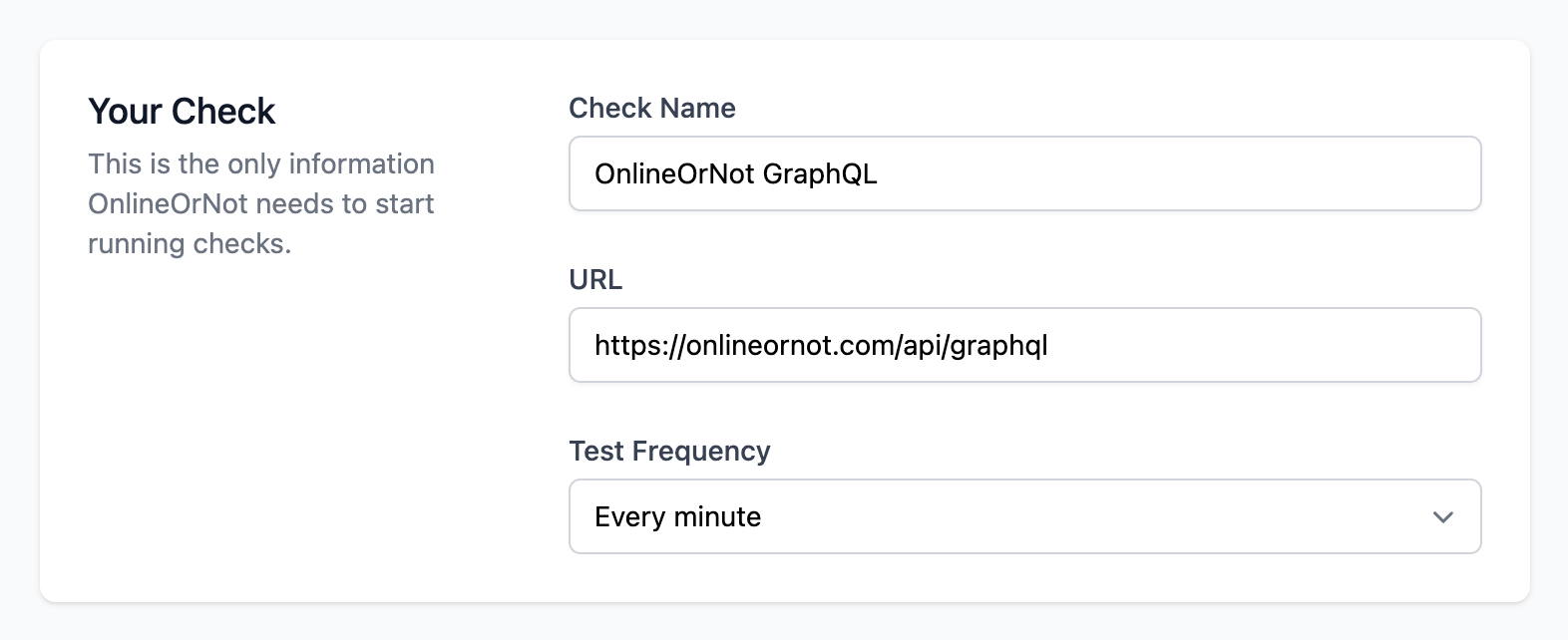 OnlineOrNot API monitoring settings