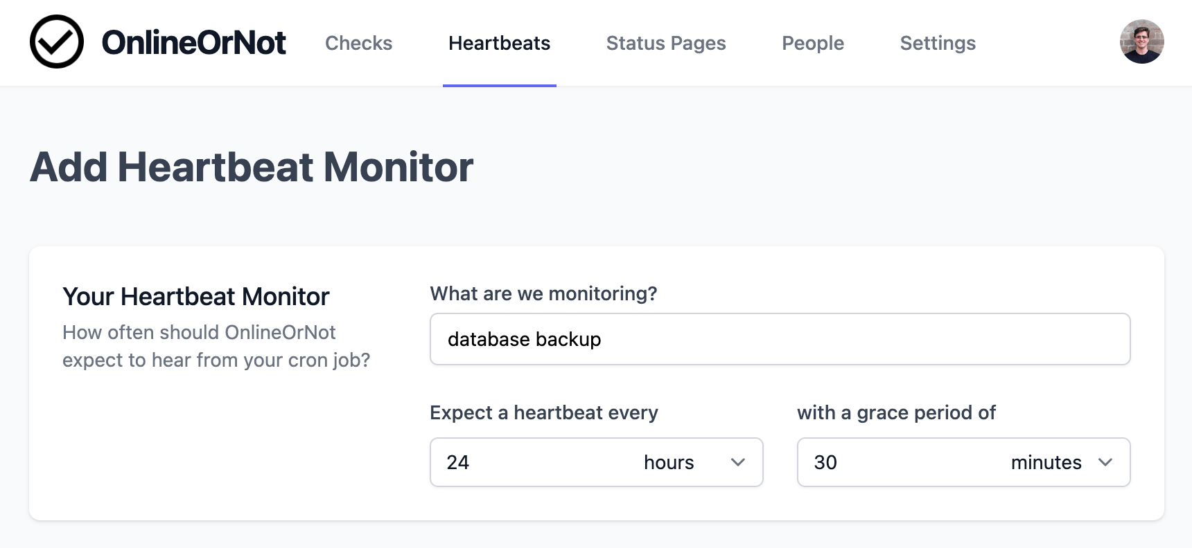 OnlineOrNot Create Cron Job Monitor