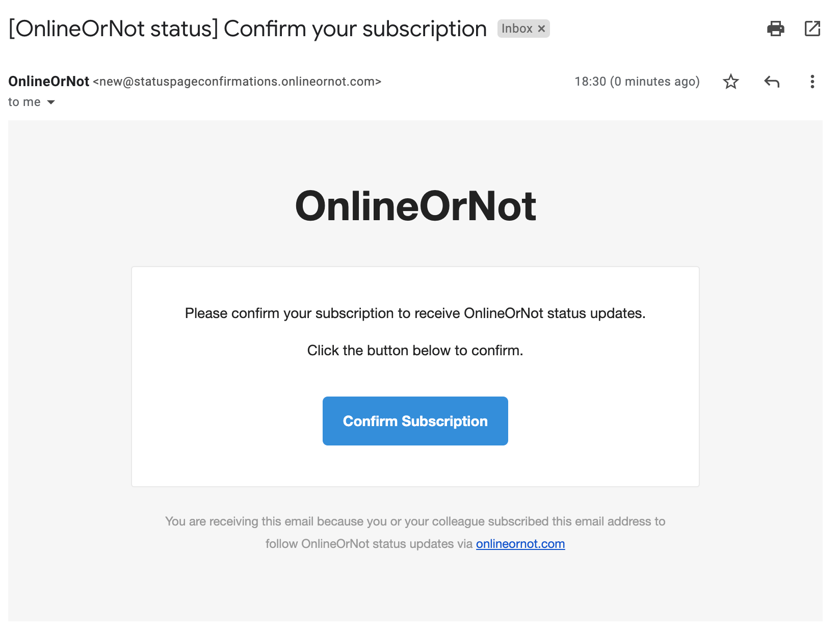 OnlineOrNot Status Pages Confirm Subscription