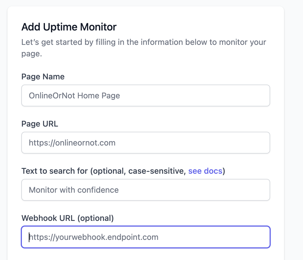 Adding an Uptime Monitor with Webhook URL