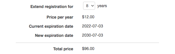 AWS Extend Domain Registration