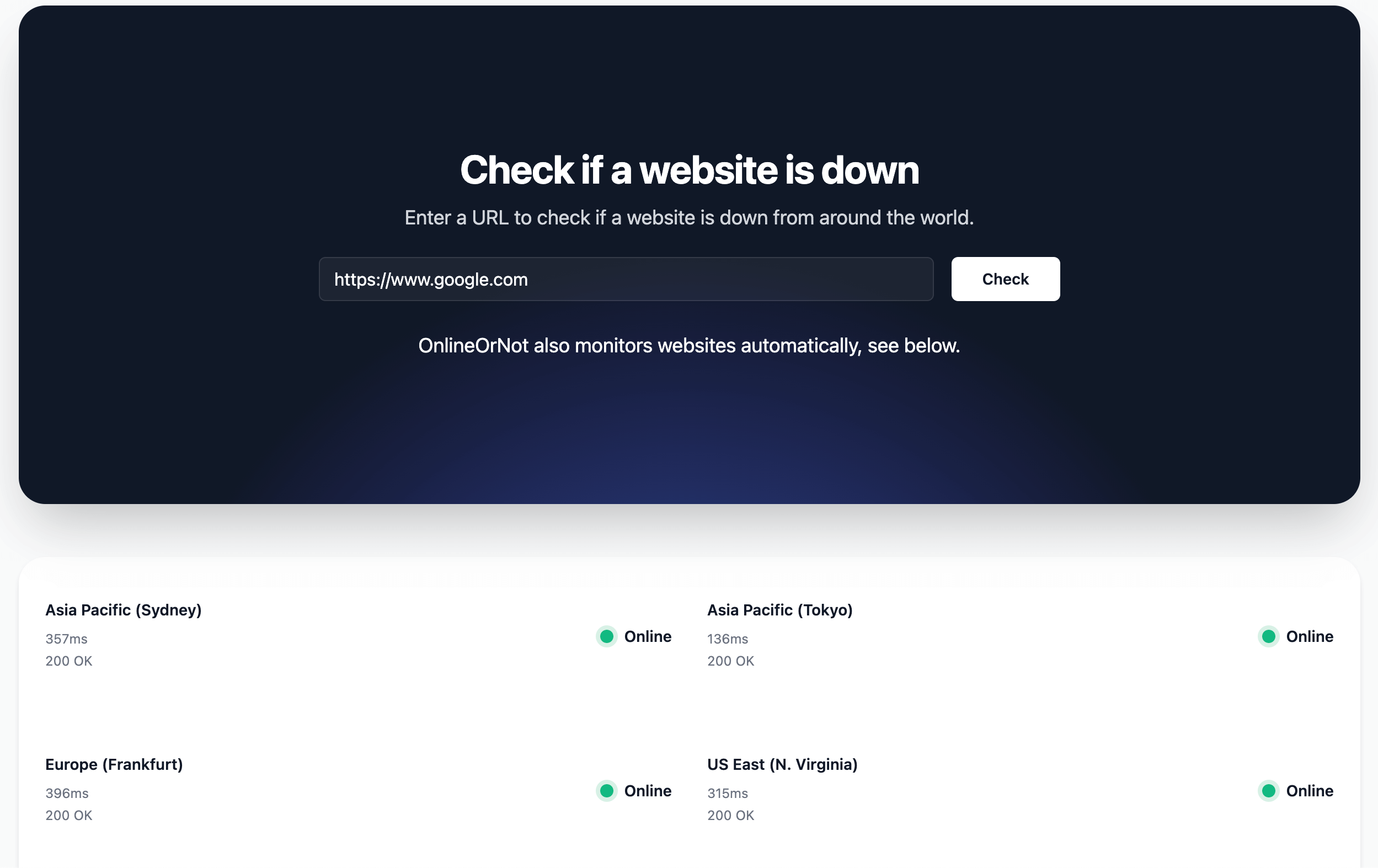 OnlineOrNot website down checker