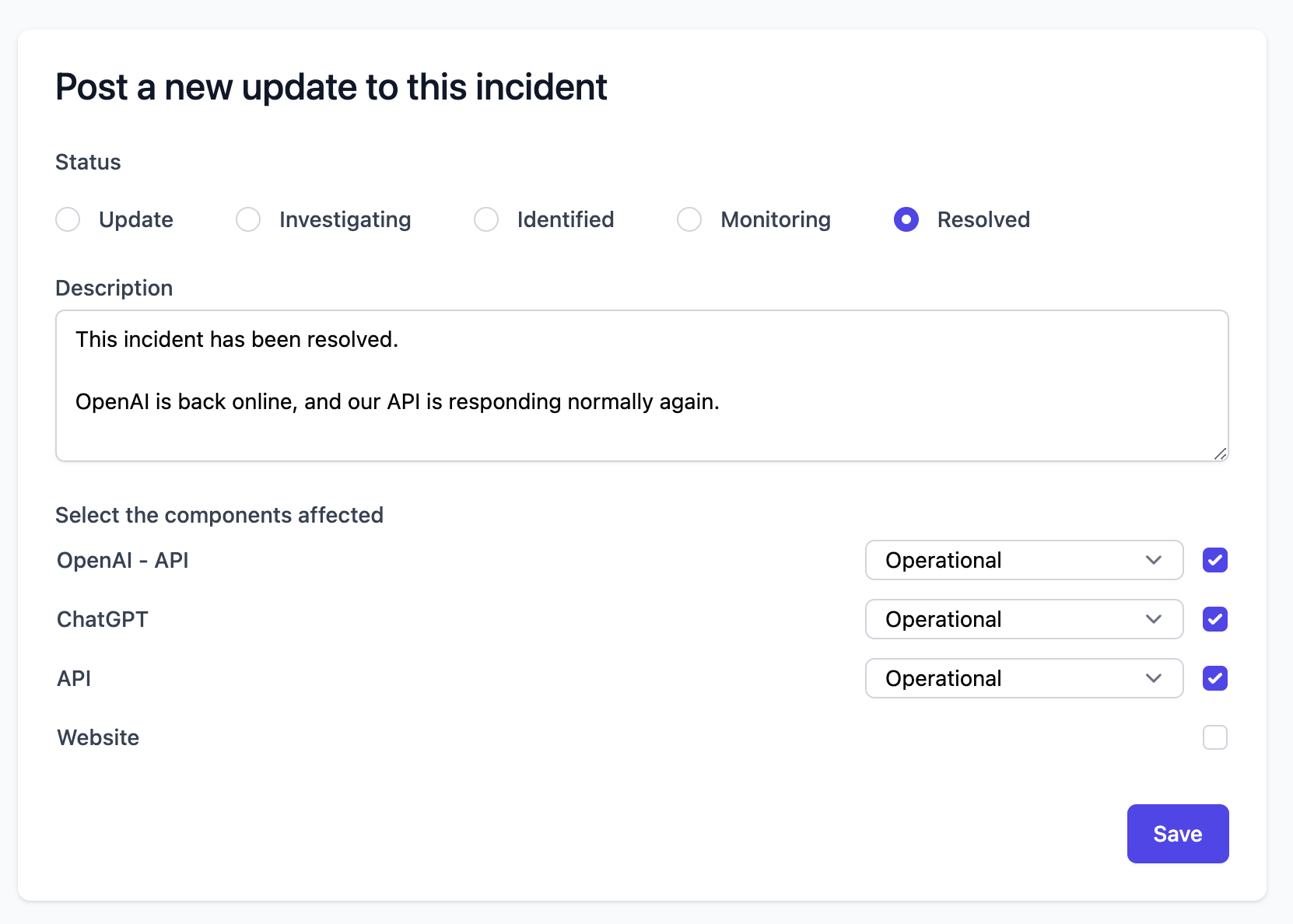 Incident End - OnlineOrNot Status Page