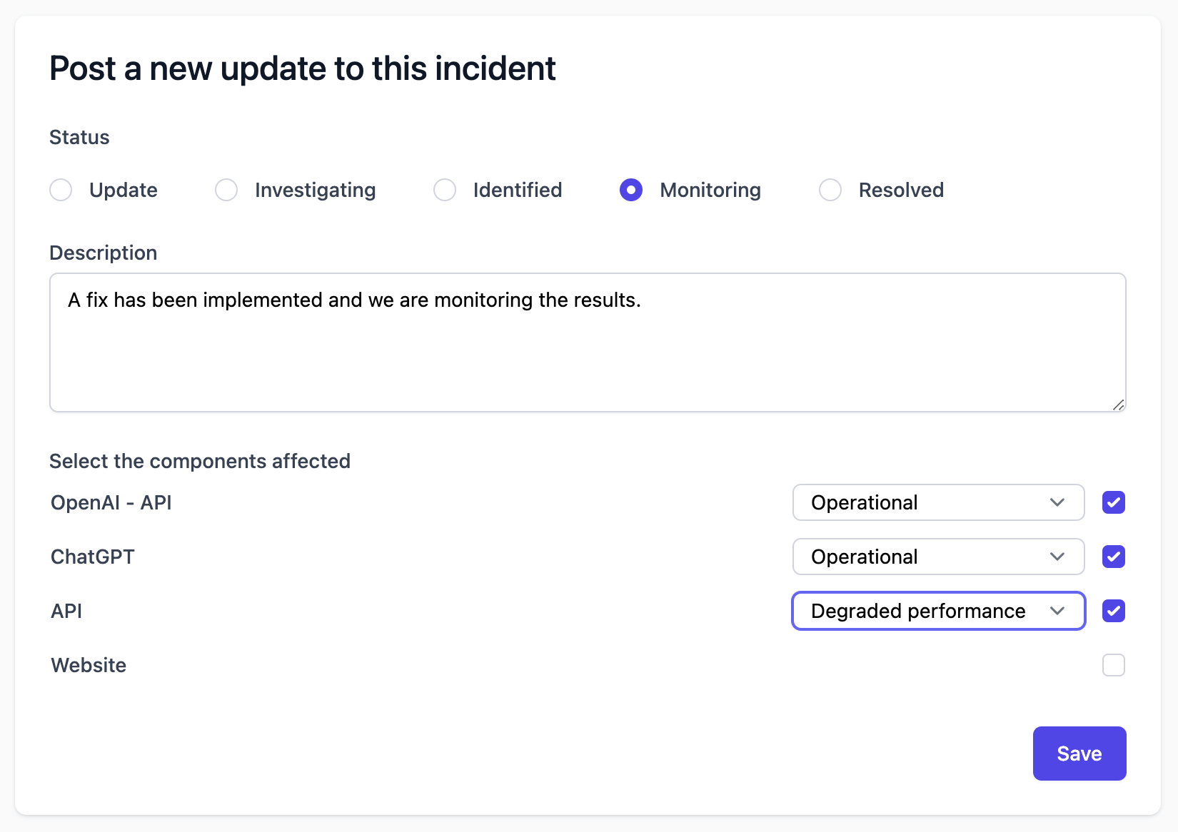 Incident Update - OnlineOrNot Status Page