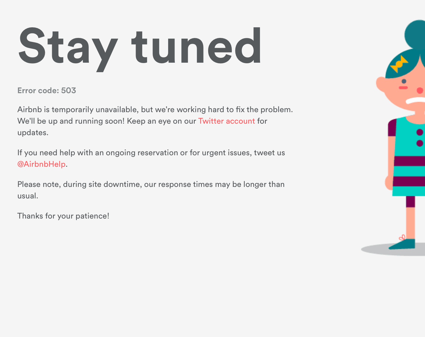 An example of Airbnb's service error page